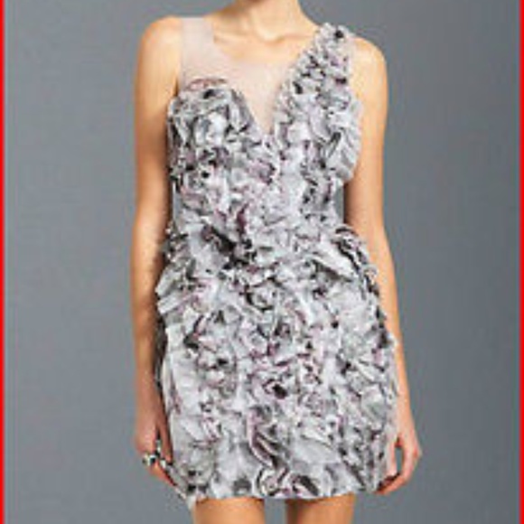 NWTBCBG Eva Silk Organza Ruffle Petal Dress 4 GRAY - Picture 1 of 7
